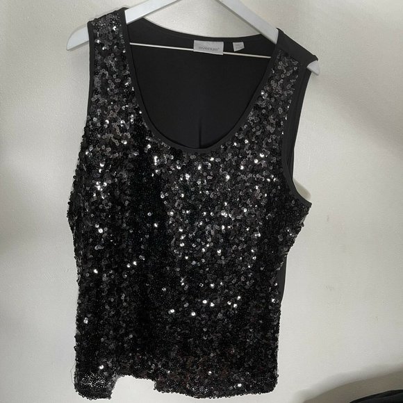 Avenue Women's Sequin Tank Top Size 22/24 Black - Picture 2 of 8